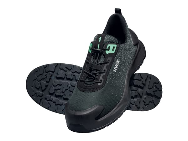 Uvex 1 x-craft, Male, Adult, Safety shoes, Black, Green, Lace-up closure, ESD, EN ISO 20345:2022 S1 PL FO SC SR