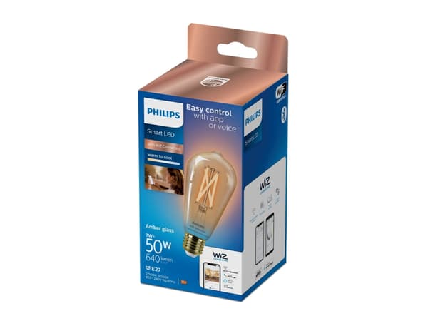 Philips Smart - LED-filamentlyspære - form: ST64 - E27 - 7 W (ekvivalent 50 W) - klasse F - varm til kjølig hvitt lys - 2000-5000 K - ravgul