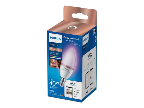 Philips Smart - LED-lyspære - form: C37 - mattslipt finish - E14 - 4.9 W (ekvivalent 40 W) - klasse F - helfarge - 2200-6500 K