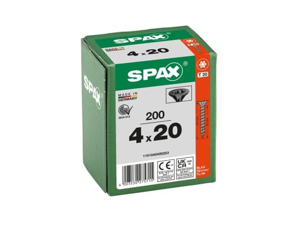 SPAX BLAX, Skruv, Stål, Trä, Platt, Allmän användning, Försänkt huvud