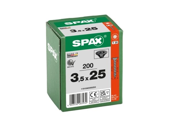 SPAX BLAX, Skruv, Stål, Trä, Platt, Allmän användning, Försänkt huvud
