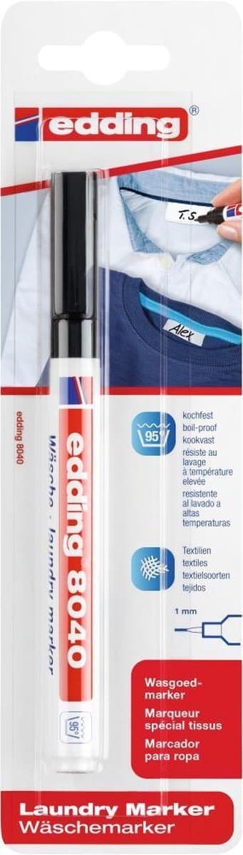 Filtpenna edding 8040 tvätt rund 1mm svart | Blister med 1 st