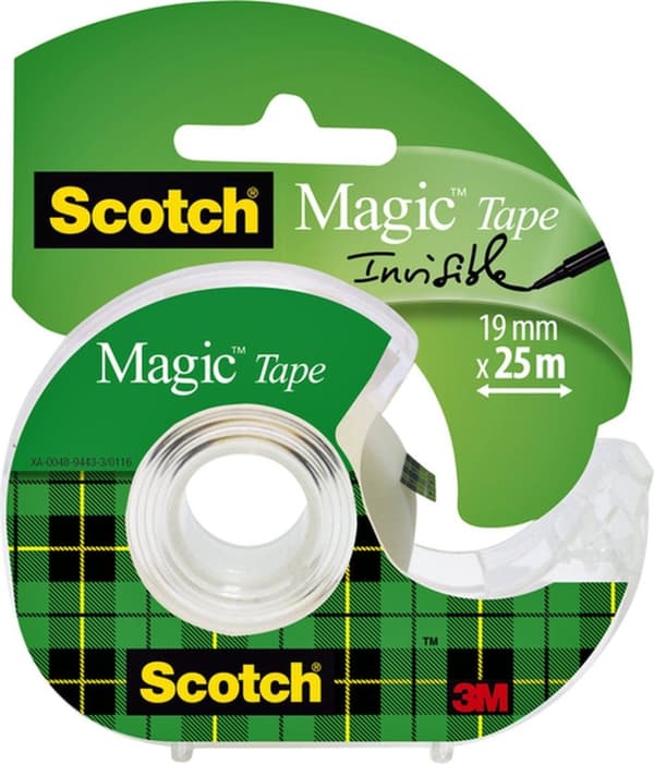 Självhäftande tejp 3m scotch 19mmx25m med tejphållare magic | Blister med 1 st