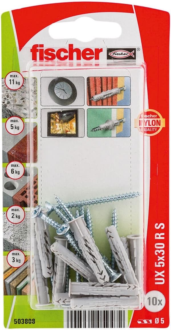Pluggar med PZ skruv UX Fischer D5xL30mm 10 st