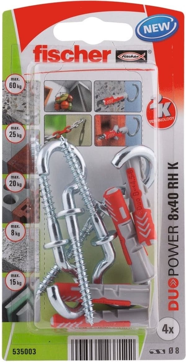 Fischer stik Duopower med rund krog 8x40mm (pr. 4 stk.)