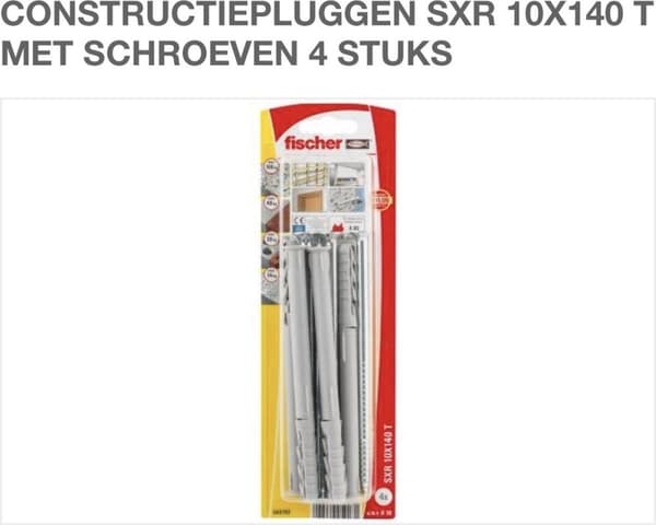 FISCHER KONSTRUKTIONSSTIK SXR 10X140 T MED SKRUER 4 STK.
