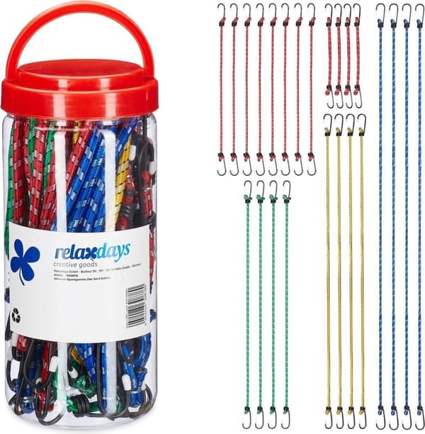 Relaxdays snabbkopplingsremmar med krok - 24 delar - spindelpärm - bagagespindel universal - elastisk