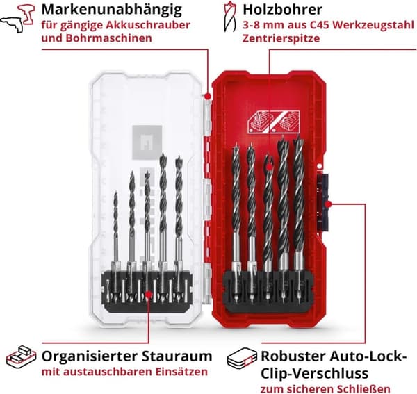 Einhell 108733 Træspiralpanelsæt 10 styk 3 mm, 4 mm, 5 mm, 6 mm, 7 mm, 8 mm 1 sæt(er)