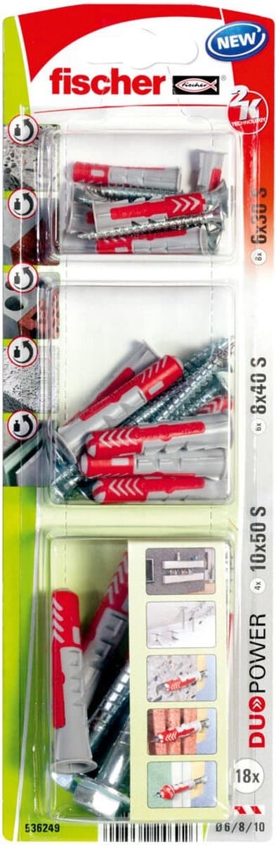 Fischer DuoPower 6,8,10 SK NV Universalstik 536249 1 sæt(er)