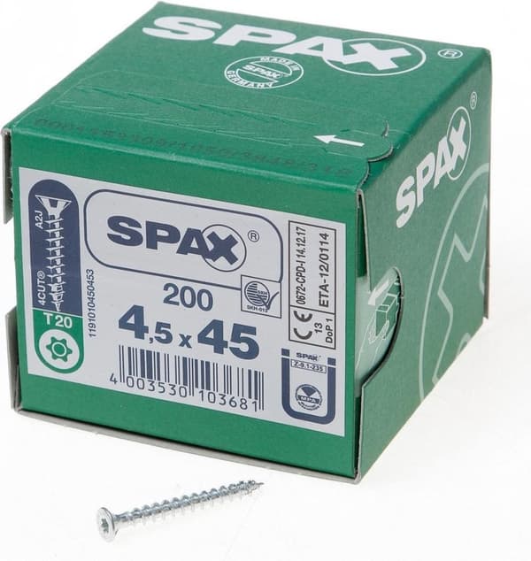 Spax Spånpladeskrue Galvaniseret Torx 4,5 x 45 - 200 stk