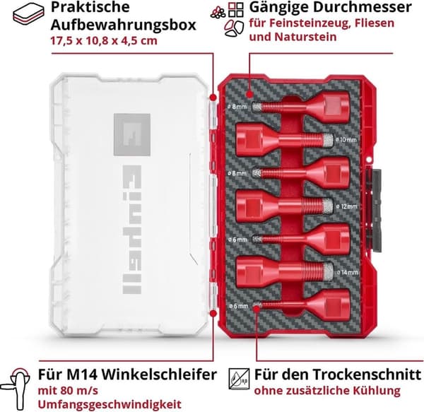 Einhell 500400 Fliseboresæt 7-delt 6 mm, 8 mm, 10 mm, 12 mm, 14 mm M14 1 sæt(er)