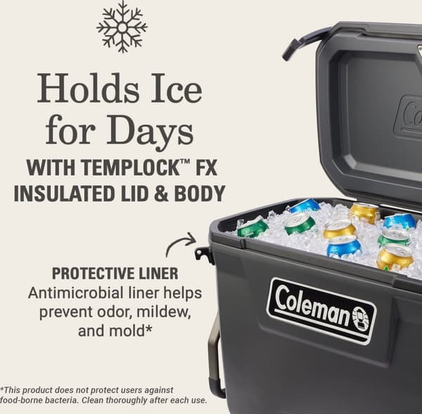 Coleman 65QT Convoy Cooler - 66 liters køleboks - 5 dage med is - køleboks med hjul - grå