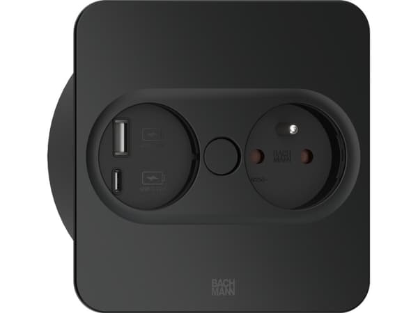 Bachmann 946.015, Type E + USB A + USB C, Inbyggd i bänkskiva, 4 cm, Bord, Rostfritt stål, Metall, Plast Rostfritt stål