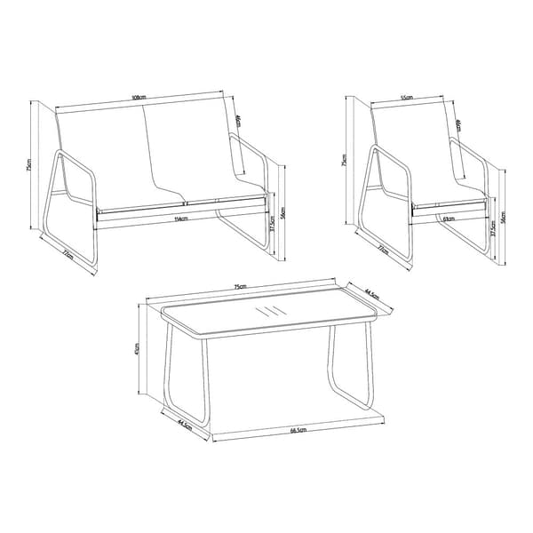 Loungegrupp Anzi set om 4 stål glas set grå [casa.pro]