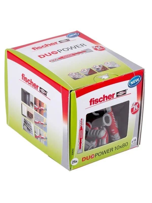 Fischer DUOPOWER 10 x 80, Tegel, Betong, Foam concrete, Gipsskiva, Murverk, Gipsskivor, Nylon, 1 cm, 80 mm, 9 cm, 25 styck