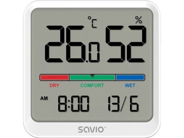 Selvtemperatursensor og fuktighetssensor for innendørs bruk, LCD-display, klokke, dato, holder med magnet, CT-01/W White