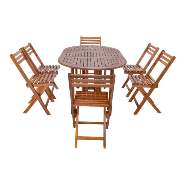 Matgrupp Acerenza av bord och 6 stolar akacia [en.casa]