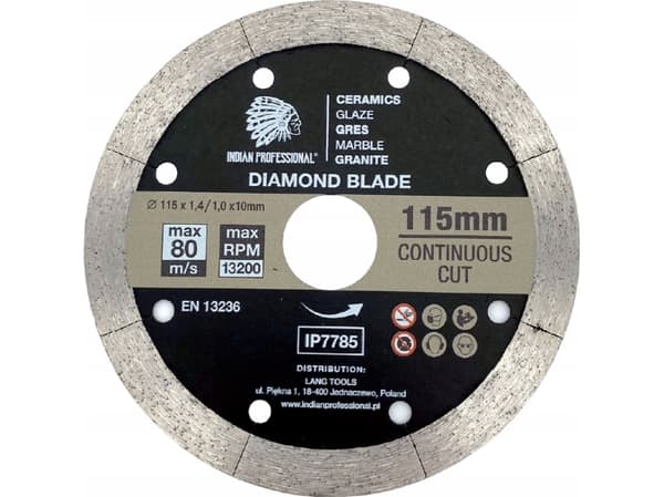 INDIAN PROFESSIONAL TARCZA DIAMENTOWA 115mm x 1,6mm x 22,2mm CONTINUOUS CUT /INDIAN PROFESSIONAL