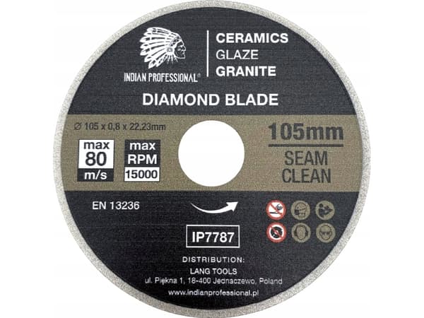 INDIAN PROFESSIONAL TARCZA DIAMENTOWA 105mm x 0,8mm x 22,2mm SEAM CLEAN DO FUG /INDIAN PROFESSIONAL