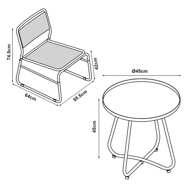 Caféset Brienza av bord och 2 stolar beige kontrotting stål [casa.pro]