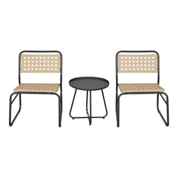 Caféset Brienza av bord och 2 stolar beige kontrotting stål [casa.pro]