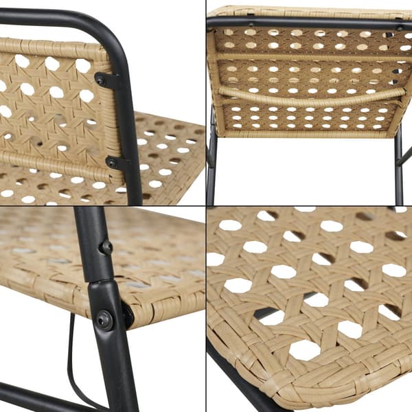 Caféset Brienza av bord och 2 stolar beige kontrotting stål [casa.pro]