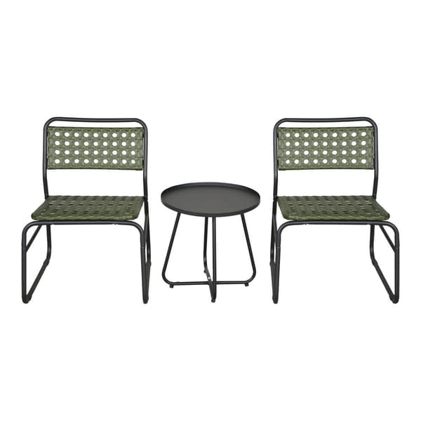 Caféset Brienza av bord och 2 stolar grön kontrotting stål [casa.pro]