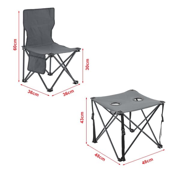 Campingset Banzi av bord och 2 hopfällbara stolar grå [casa.pro]