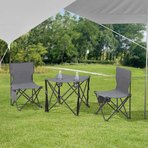 Campingset Banzi av bord och 2 hopfällbara stolar grå [casa.pro]