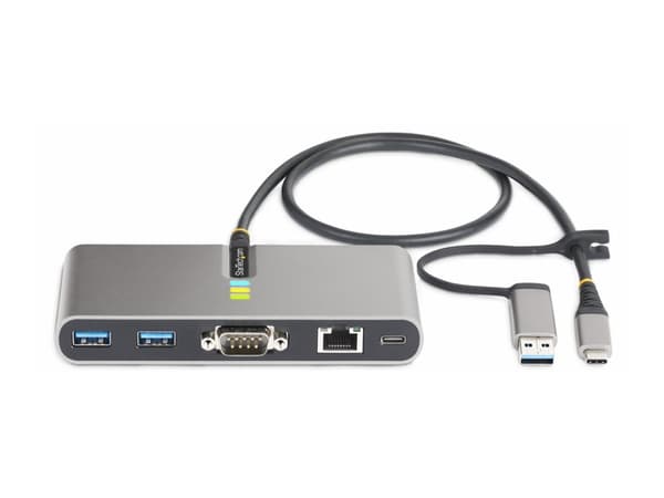 StarTech.com 2-Port USB-C/USB-A Hub with GbE and RS232 Serial, 2x USB-A - Hubb - 2 x USB 3.2 Gen 1 - skrivbordsmodell