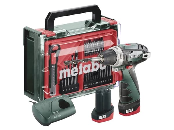 Metabo PowerMaxx BS Basic Set 600080710 Batteri boremaskine 12 V 2 Ah Litium inkl. ekstra batteri, Inkl. oplader, børsteløs, Kuffert, inkl. tilbehør