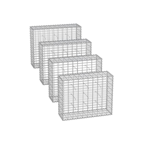 Sølv Rootz Gabion Sæt - Metal Mesh - Spiralpind - Galvaniseret stål - Nem montering - Holdbar konstruktion - Alsidig brug - 100 cm x 80 cm x 30 cm