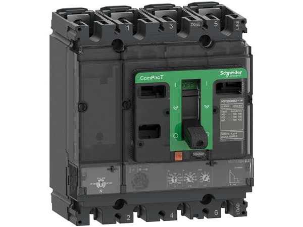 SCHNEIDER ELECTRIC Maksimalafbryder ComPacT NSX250F, 36 kA ved 415 VAC, MicroLogic 2.2 strømrelæ 250 A, 4 poler 4 beskyttede