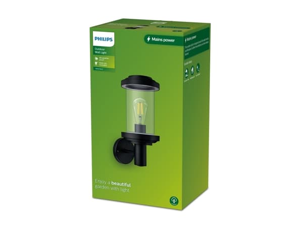 Philips 8720169266513, Vegglys, Sort, Aluminium, IP44, Fasade, Hage, Terrasse, I