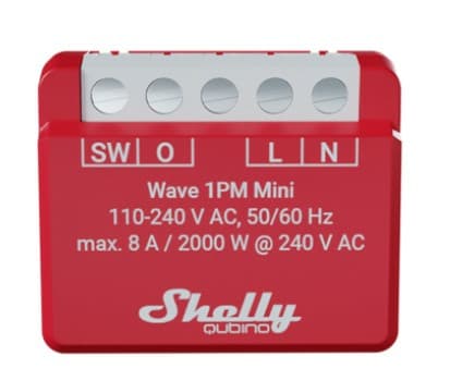 Shelly Qubino Wave 1PM Mini, älykäs liitin, langaton, muovi, ruoka, 25 dBmW, 868,4 MHz