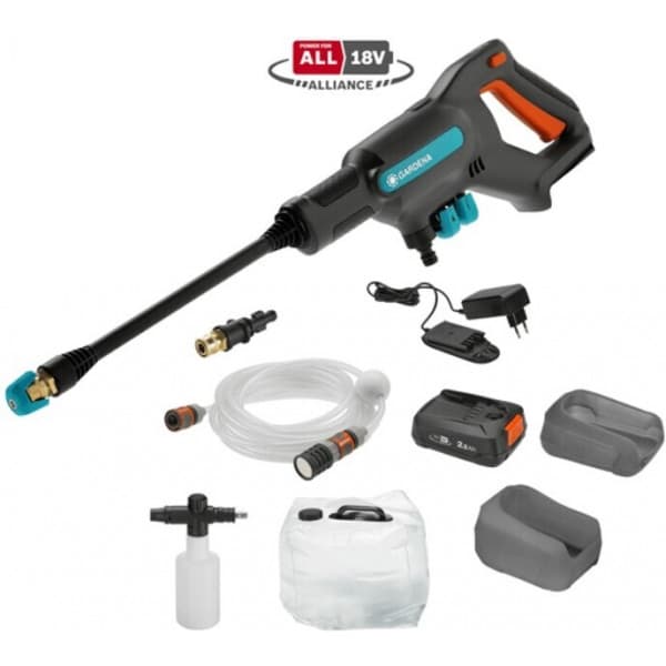 GARDENA AquaClean 24/18V P4A Premium keskipainepesuri vesisäiliöllä, akulla ja laturilla