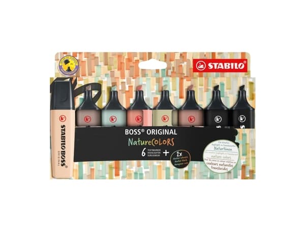STABILO BOSS NatureColors, 6 styck, Svart, brons, Grön, Grå, Ljusgrön, 18 År, Mejselspets, Multifärg, Plast