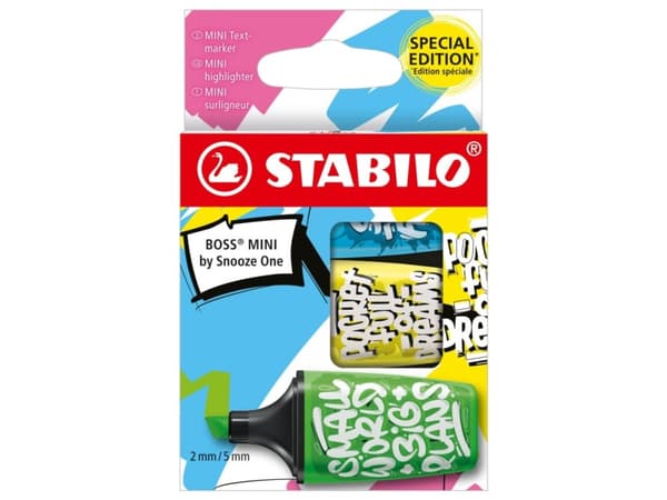 STABILO BOSS MINI by Snooze One, 3 stykker, Blå, Grønn, Gult, 3 år, Meisel tupp, Flerfarget, 2 mm