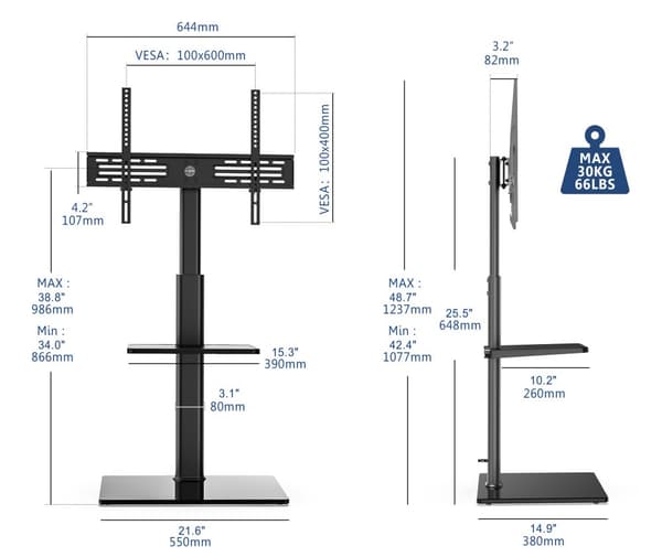 TV -lattiajalusta 32"-60" 30kg