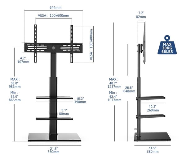 TV -lattiajalusta 32"-60" 30kg