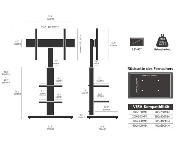 TV -lattiajalusta 32"-60" 30kg