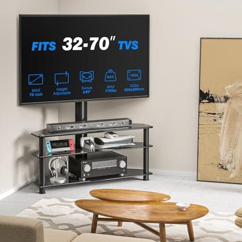 Tv-teline 32-70" lasihyllyillä
