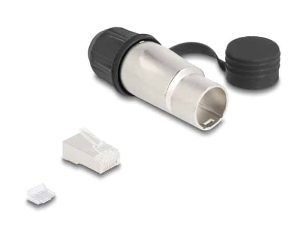 Delock RJ45 modulaarinen pistoke itsekokoonpanoon Cat.6A, jossa on tukeva kaapelipistokkeen kotelo ja suojakorkki 67061,67062:lle
