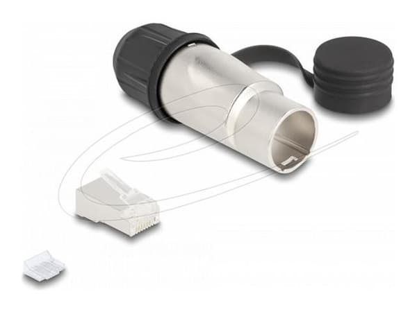 Delock RJ45 modulaarinen pistoke itsekokoonpanoon Cat.6A, jossa on tukeva kaapelipistokkeen kotelo ja suojakorkki 67061,67062:lle