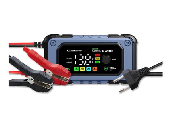 Qoltec Batterilader med reparasjonsfunksjon | Intelligent mikroprosessorlader| 12V | 7A | LED | 4 moduser