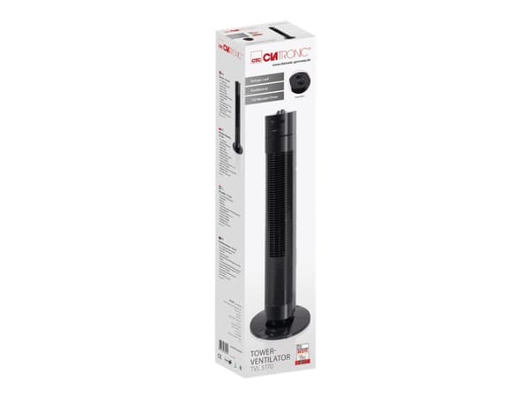 Clatronic TVL 3770, Kodin tornituuletin, Musta, Lattia, 75°, Kääntyvä, 2 h