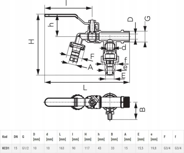 FERRO KCD1 ANSLUTEN BULLYVENTIL MED 2 ANSLUTNINGAR 3/4", 1/2" // ZKC.15/20-COMFORT-FER