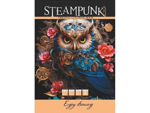 Värityskirja A4 8 kuvaa Steampunk Pöllö