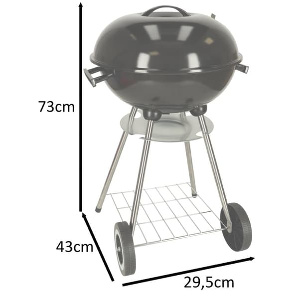 Trädgårdsgrill i träkol för briketter, stängd, med ventilationslock och hylla