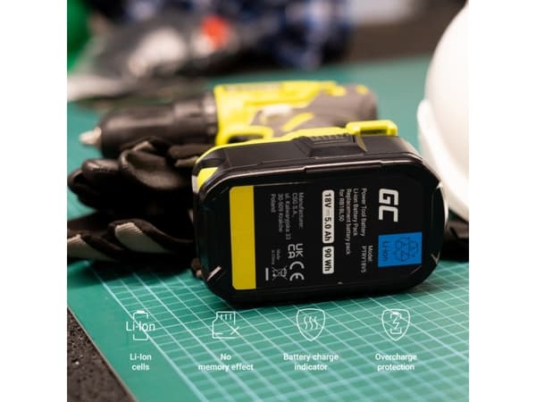 Green Cell PTRY18V5, Svart, Litium-Ion (Li-Ion), 5 Ah, 90 wh, 18 V, 81 mm